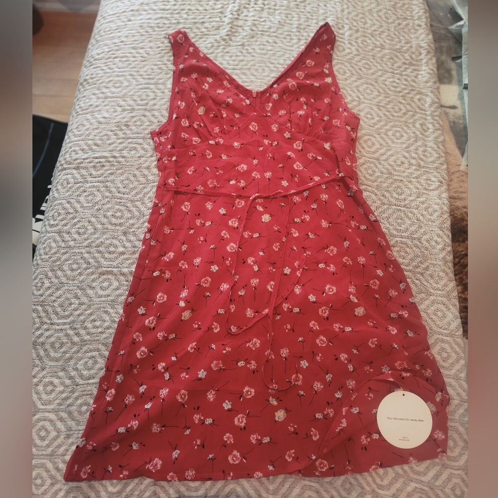 Adorable Floral Red Summer Sleeveless Dress